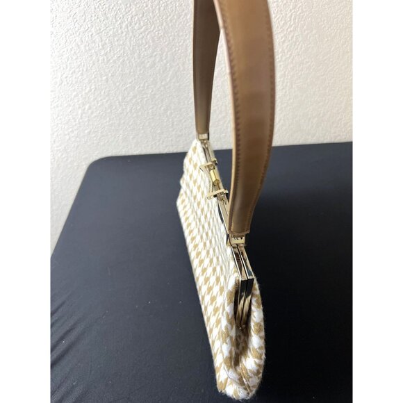 Jones New York Houndstooth Clutch Preppy Classic Core Handbag Tan Leather Strap - Picture 7 of 10